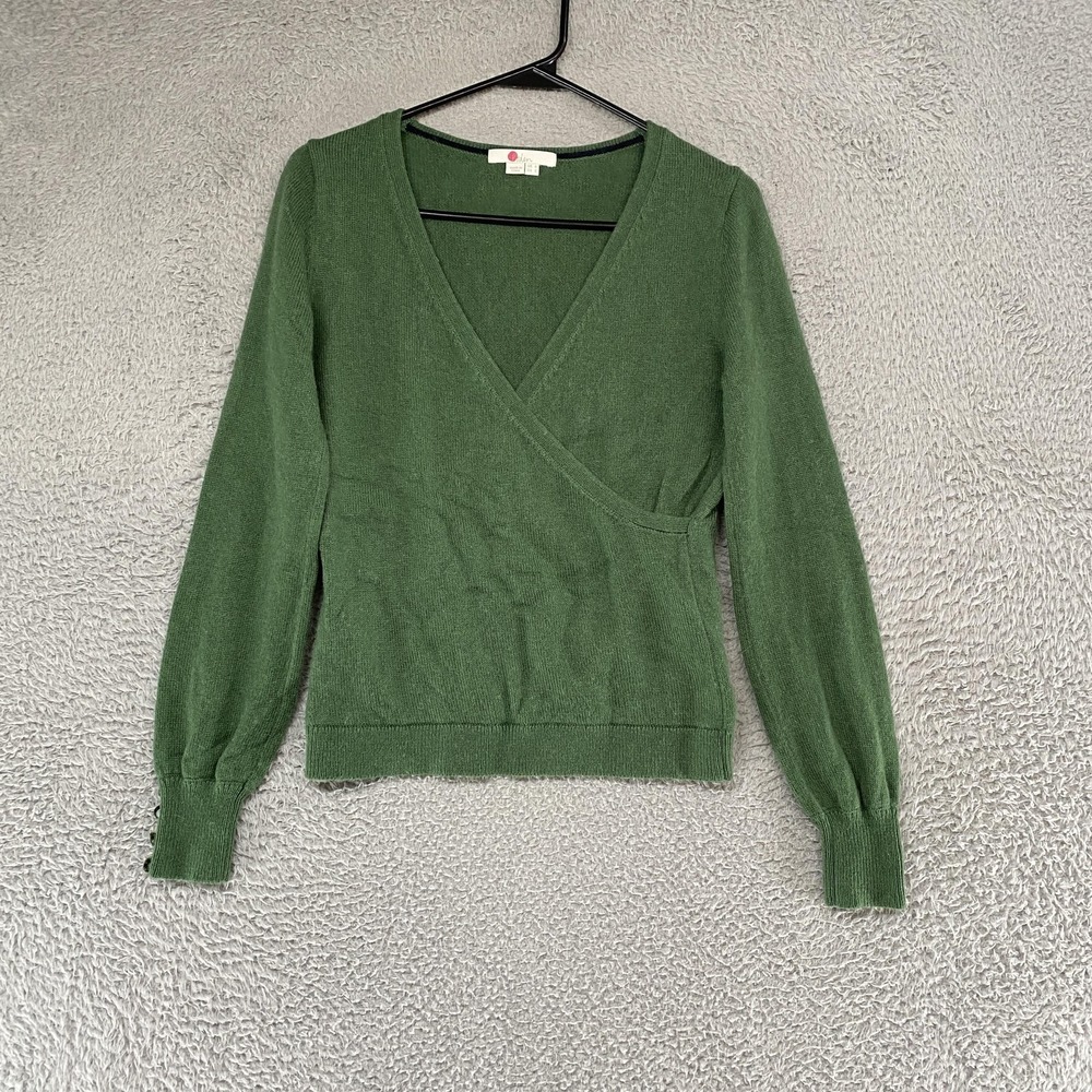 Boden Sweater Womens 2 Green Wrap Maddie Wool Alpaca Knit Button Cuff Jumper